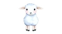 Cute baby lamb with fluffy white wool and big eyes in watercolor style on isolated background, suitable for nursery art, children's books, and greeting cards.