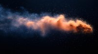 Cosmic nebula with glowing orange and pink clouds against dark starry space background, creating ethereal celestial formation in deep universe.