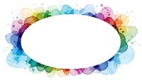Colorful watercolor splash frame with white oval space for text or design elements. Rainbow gradient bubbles and paint drops create artistic border.