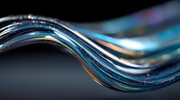 Abstract flowing liquid metal waves with rainbow reflections and chrome finish creating dynamic motion blur effect for modern digital design backgrounds.