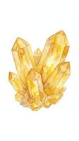 Watercolor illustration of golden yellow crystal cluster with pointed faceted formations isolated on white background, suitable for design projects, jewelry concepts, and mineral-themed graphics.