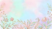 Soft pastel watercolor background with golden floral outline border, featuring pink, mint, and lavender tones for cards, invitations, and social media.