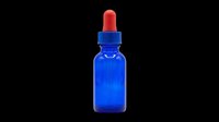 Blue glass dropper bottle with red pipette cap, isolated on transparent background. Ready for cosmetics, skincare, essential oils, and supplement product design use on t-shirts, stickers, and print-on-demand items.