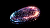 Glowing fingerprint pattern with vibrant red and blue neon lights against dark background creates futuristic biometric security concept for digital identity protection.