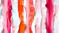 Vibrant brushstrokes in pink, orange and red tones create dynamic vertical stripes on white background, artistic abstract painting with expressive texture and movement.