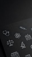 Medical and science icons collection on dark background featuring healthcare symbols for professional presentations and educational materials.