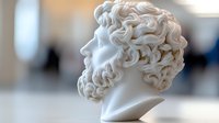Classical marble bust sculpture of bearded man with curly hair in museum gallery setting for educational and cultural content.