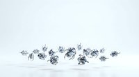 Scattered loose diamonds and gemstones isolated on white background, ready for jewelry design, luxury branding, and commercial product photography applications.