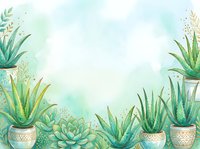 Watercolor succulent plants in decorative pots creating natural frame border with copy space for text and design projects.