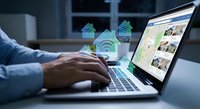 Professional using laptop with wireless connectivity icons displaying smart home automation interface for modern digital lifestyle and IoT technology.