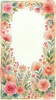 Vintage floral frame with pink roses, botanical leaves, and hearts on cream background. Isolated design ready for invitations, greeting cards, and decorative projects.