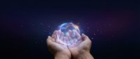 Hands holding glowing Earth planet with network connections against starry space background for environmental protection and global connectivity concepts.