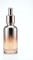 Luxury rose gold gradient serum bottle with dropper isolated on white background for skincare cosmetics and beauty product packaging design.