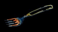 Colorful serving fork with olive and navy handle isolated on transparent background, ready for clipart, t-shirt design, print-on-demand products, stickers, and sublimation projects.