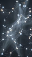 Abstract network of interconnected glowing spheres and nodes on dark background, representing digital connectivity, data flow, and communication systems for technology and business concepts.