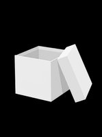 Open white cardboard box with lid partially removed, isolated on transparent background, ready for packaging design, product mockups, e-commerce graphics, and print-on-demand applications.