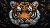 Majestic tiger head portrait with intense gaze on dark textured background. Detailed fur rendering in orange, black and white creates dramatic wildlife art piece.