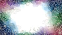 Colorful gradient frame with ornate decorative elements and white center space for text or design projects.