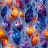 Vibrant autumn leaves in orange, purple and blue create seamless pattern on gray background. Decorative floral design for fabric, wallpaper and wrapping paper.