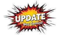 Comic book style explosion burst with UPDATE New Content text in bold letters surrounded by dynamic red yellow flames and radiating lines on white background.