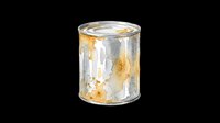 Rusty metal paint can with weathered gold and white finish, isolated on transparent background, ready for design use on t-shirts, clipart, stickers, and print-on-demand products.