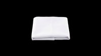 Folded white towel with gray trim isolated on transparent background, ready for clipart, t-shirt design, print-on-demand products, stickers, and sublimation projects.