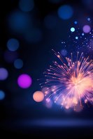 Vibrant pink firework explosion against dark blue night sky with blurred bokeh lights creating magical festive atmosphere for celebration backgrounds.