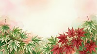 Watercolor botanical border with green and red maple leaves on soft cream background, suitable for greeting cards, invitations, and seasonal design projects.