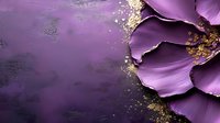Purple petals with gold accents on dark background, elegant floral art composition with luxurious metallic details and dramatic lighting effects.