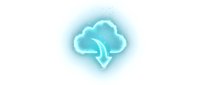 Glowing blue cloud computing icon with arrow symbol on transparent background for digital technology and data storage design projects.