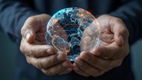 Global business connection in hands, glowing earth sphere with digital network lines representing worldwide communication, technology infrastructure, and international commerce for corporate concepts.
