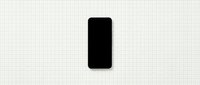 Black smartphone with rounded corners isolated on light grid background, ready for app design, web mockups, and digital marketing materials.