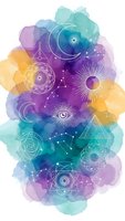 Mystical watercolor background with sacred geometry symbols, spiritual elements, moon phases, eye, pyramid and constellation patterns for meditation design.