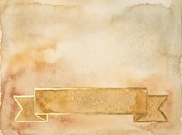 Vintage watercolor background with aged paper texture and decorative golden ribbon banner for retro design projects.