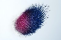Abstract blue and pink paint splash explosion on white background creating dynamic motion effect with scattered droplets and particles. Isolated design element.
