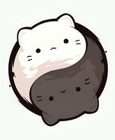 Cute yin yang cats in kawaii style with adorable faces forming balance symbol on light background for spiritual design projects.