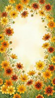 Watercolor autumn floral frame with orange and yellow cosmos flowers on cream background for greeting cards, invitations and seasonal designs.