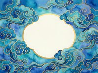 Blue watercolor clouds with gold ornate frame and blank center space for text or design elements on white background.