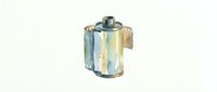 Vintage metal canister with weathered patina and worn finish, isolated on white background for design projects, packaging mockups, and retro-themed compositions.