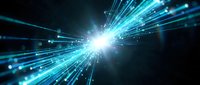 Bright blue light rays bursting from central point creating dynamic speed motion effect on dark background for technology and energy concepts.