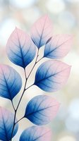 Delicate botanical branch with translucent leaves featuring gradient pink and blue tones, isolated on soft blurred background. Perfect for wellness, nature, and design projects.