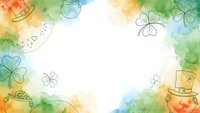 Watercolor St. Patrick's Day frame with shamrocks, leprechaun hat and rainbow colors on white background for greeting cards and festive designs.