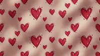 Red hearts with metallic accents scattered across a soft pink background. Seamless pattern tiles into a single background for wallpaper, textiles, and romantic design projects.