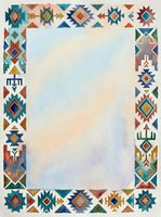 Southwestern geometric border frame with diamond and star patterns in turquoise, rust, and gold on cream background. Isolated design element ready for invitations, certificates, and stationery projects.