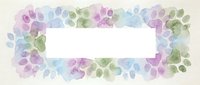 Watercolor floral frame with soft pastel flowers in purple, blue and green tones on white background. Delicate botanical border for wedding invitations and cards.
