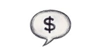 Speech bubble with dollar sign drawn in pencil sketch style, isolated on white background for financial communication and money talk concepts.
