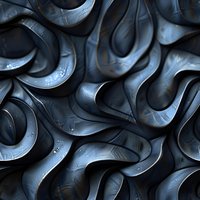 Abstract dark wavy pattern with curved lines and shadows creating dynamic dimensional surface texture. Dramatic lighting highlights organic flowing forms.