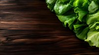 Fresh green lettuce leaves on dark wooden background with copy space for menu, recipe or healthy eating concept. Food photography layout.