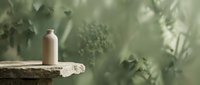 Eco-friendly reusable water bottle on natural stone surface with green foliage shadows, sustainable lifestyle and zero waste concept for environmental awareness.
