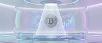 Futuristic holographic display showcasing bitcoin cryptocurrency with glowing charts and data visualization in modern digital trading environment.